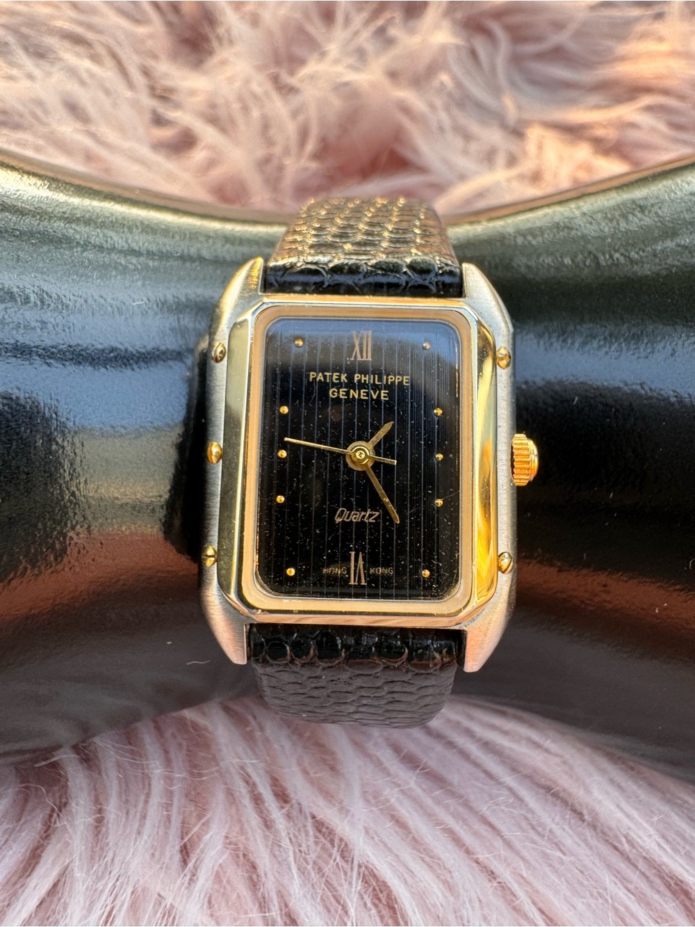 Watch - Woman’s Quartz Rectangle Black Dial, Black Leather Band Hong Kong